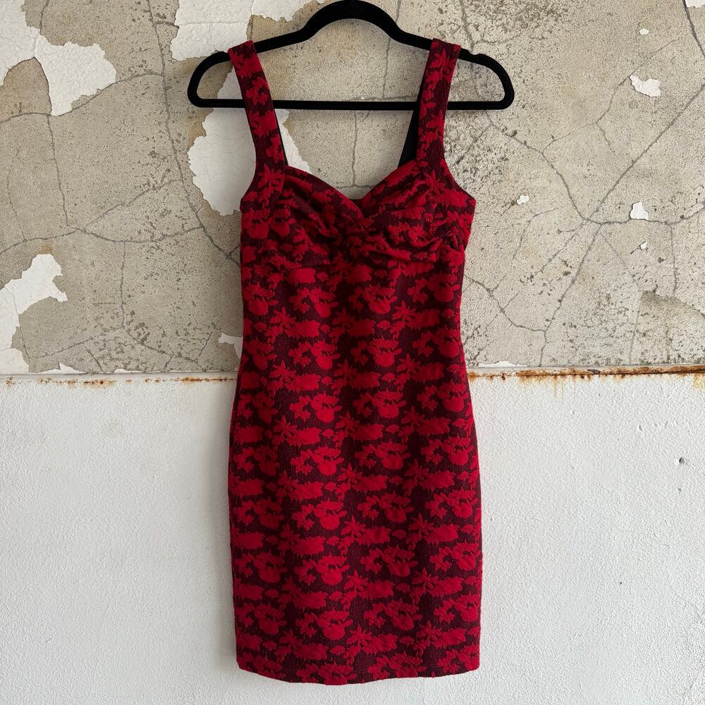 Y2K Candies Mini Dress Red Floral Jacquard Bodycon Cocktail Party Pin Up Glam S